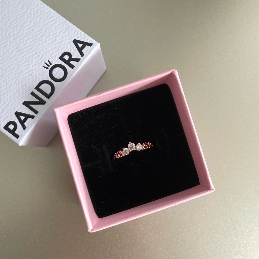 Pandora Gold and White Ring with Elegant Sparkle